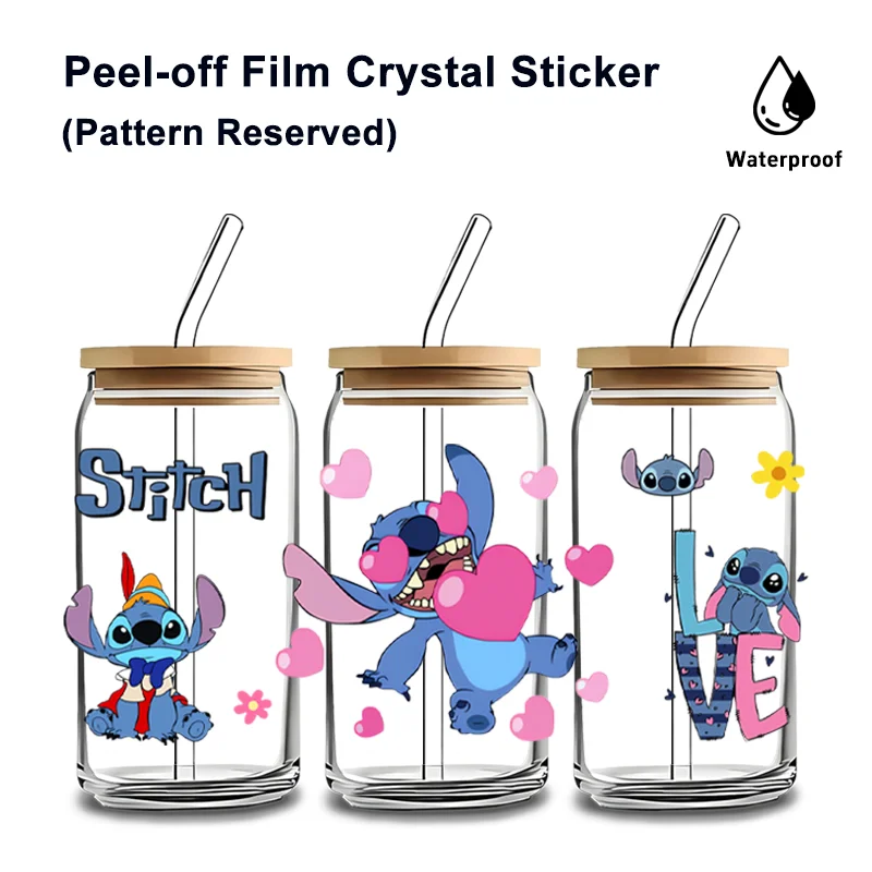 Nuevo Calcomanía de Lilo & Stitch y sus amigos, Adhesivo de transferencia fácil de despegar, Envoltura lavable UV DTF para tazas DIY de 16oz y vasos Libbey