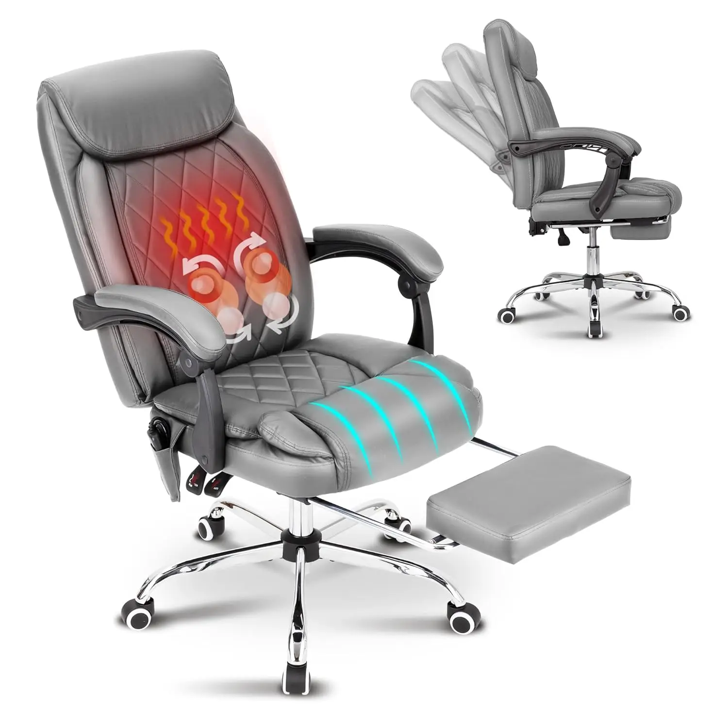 

Массажное офисное кресло с функцией разминания и подставкой для ног, 45 ° Кожаное офисное кресло руководителя с подогревом, высокой спинкой, на заказ