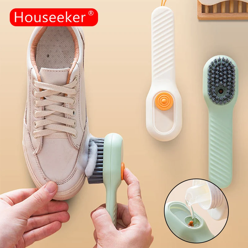 Multifunctional Shoe Cleaning Brush With Soap Dispenser Soft-bristled Long Handle Clothes Brush Slippers Cleaner Laundry Cleanin