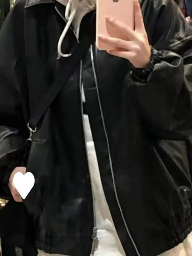 

Biker Jackets Womens Jacket Ivory Leather Twill Knitted Cuffs Slim-Fitting College Office Gentle Halloween Christmas Athleisure