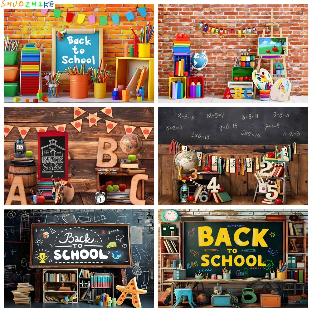 

Welcome Back to School Backdrop Book Pencil Chalkboard Kids Kindergarten Classroom Children Student Photo Background Party Decor