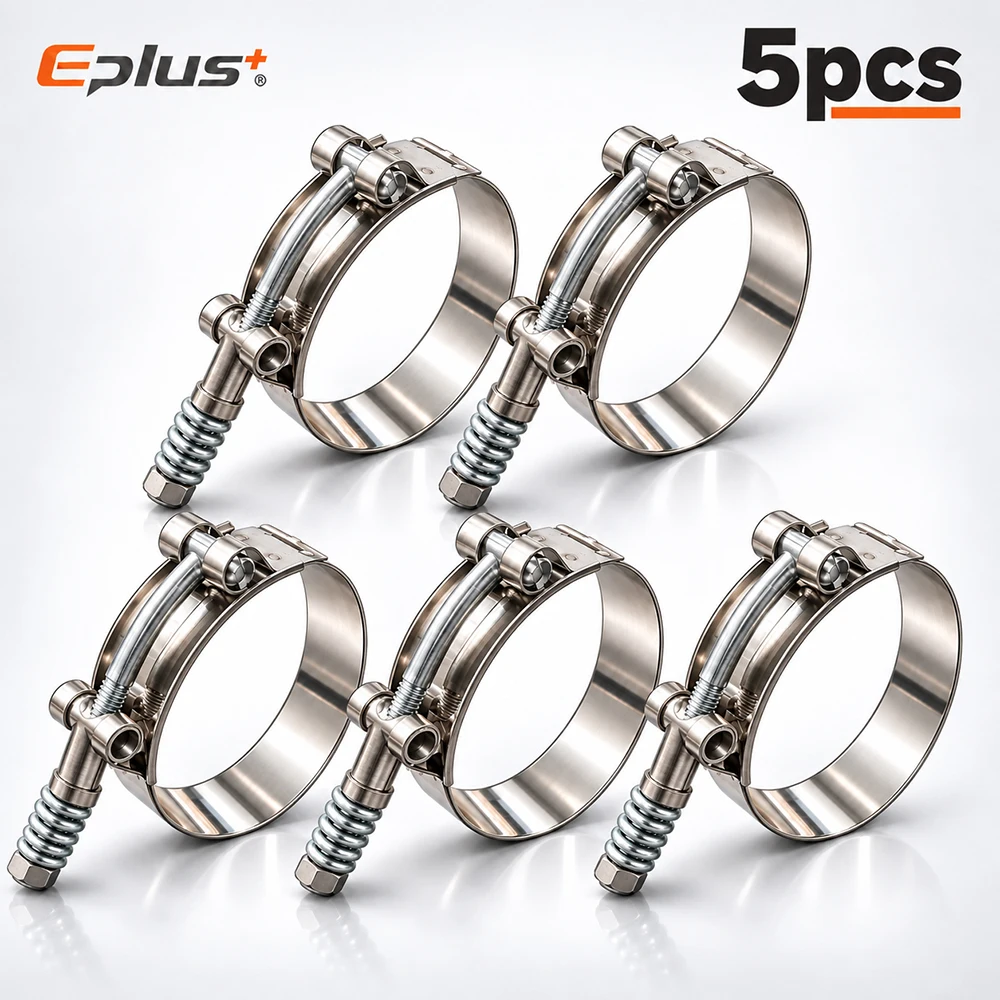5 Stück Universal-Edelstahl-Schlauchschellen mit T-Bolzen, selbstausgleichende Federklemme, 28–110 mm, verstellbar für Auto, Motorrad und Industrie – Detail 2