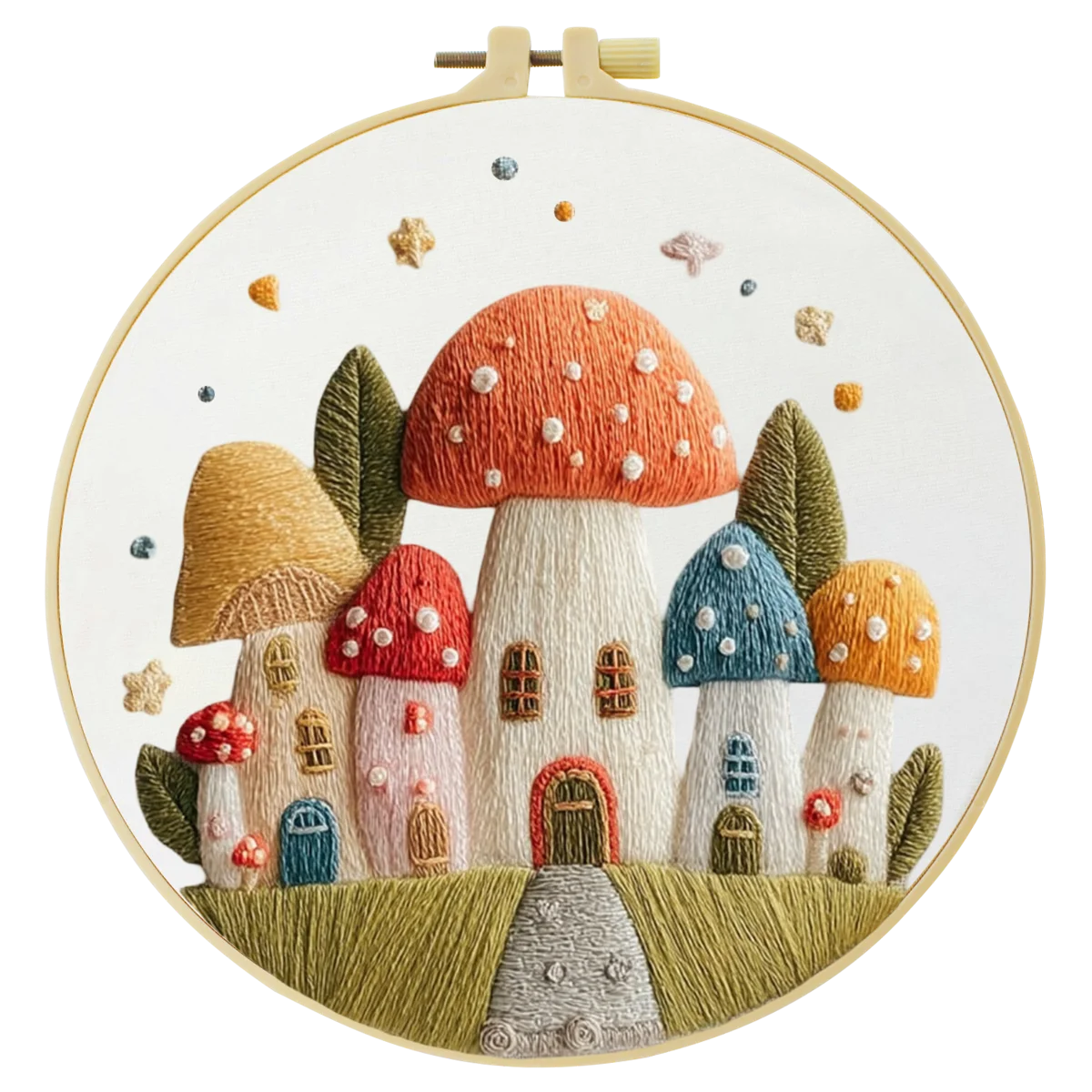 1 Stück 20X20CM/15X15CM 7,87/6,3 Zoll Pilzhaus Stickerei Starter-Kit DIY-Kit DIY-Stickerei-Set Handarbeiten Nähkunst – Detail 3