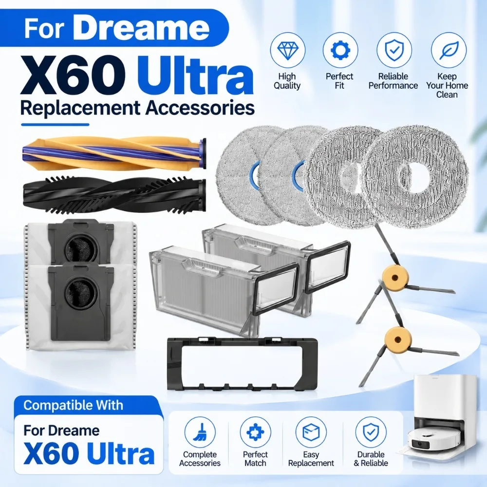 Optional Dreame X60 Ultra Original Accessories Filter, Mop Cloth, Dust Bag, DuoBrush, Cover, Side Brush for X60 Max Ultra Spare