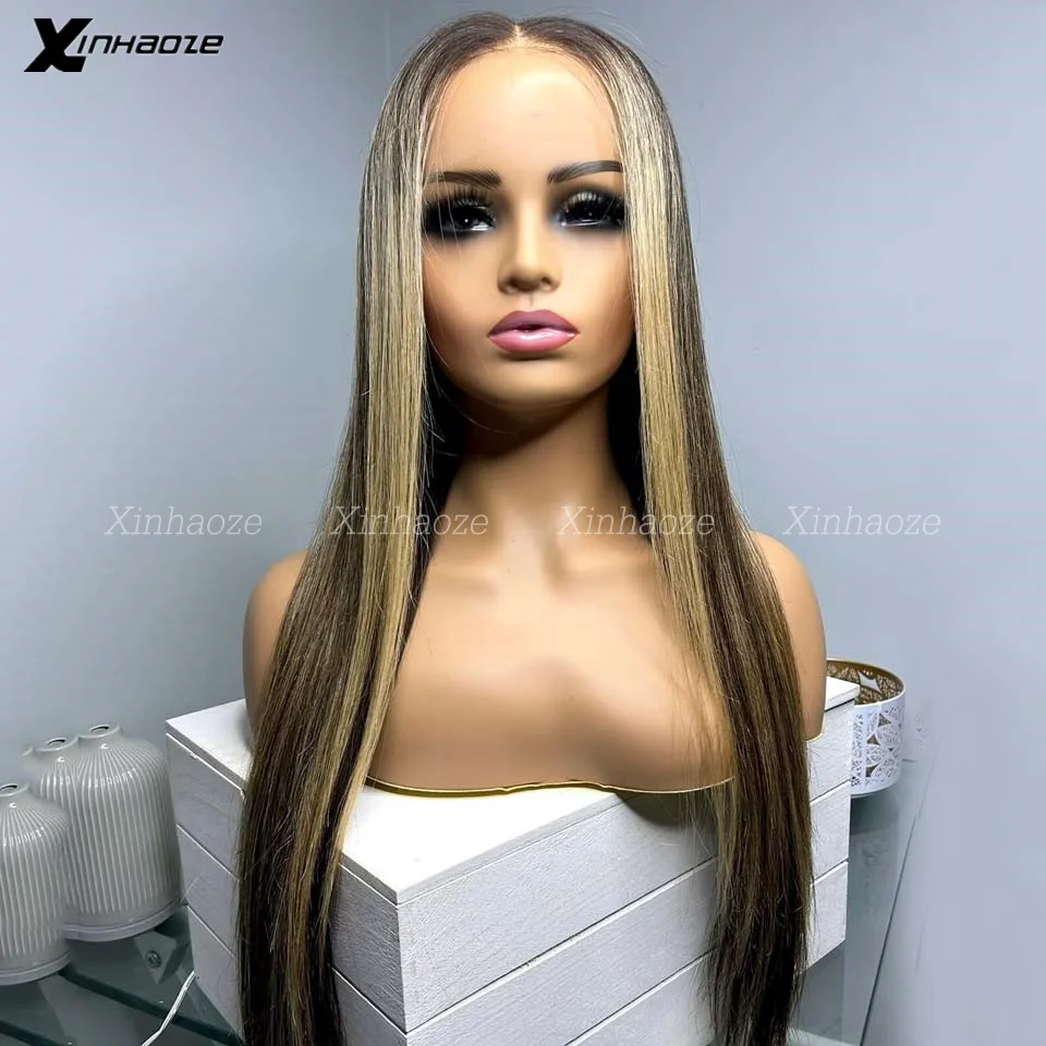 4/27 Highlight Wig Brazilian Straight Wig 13x6 Transparent Lace Front Human Hair Pre Plucked Natural Hairline With Baby Hair Wig