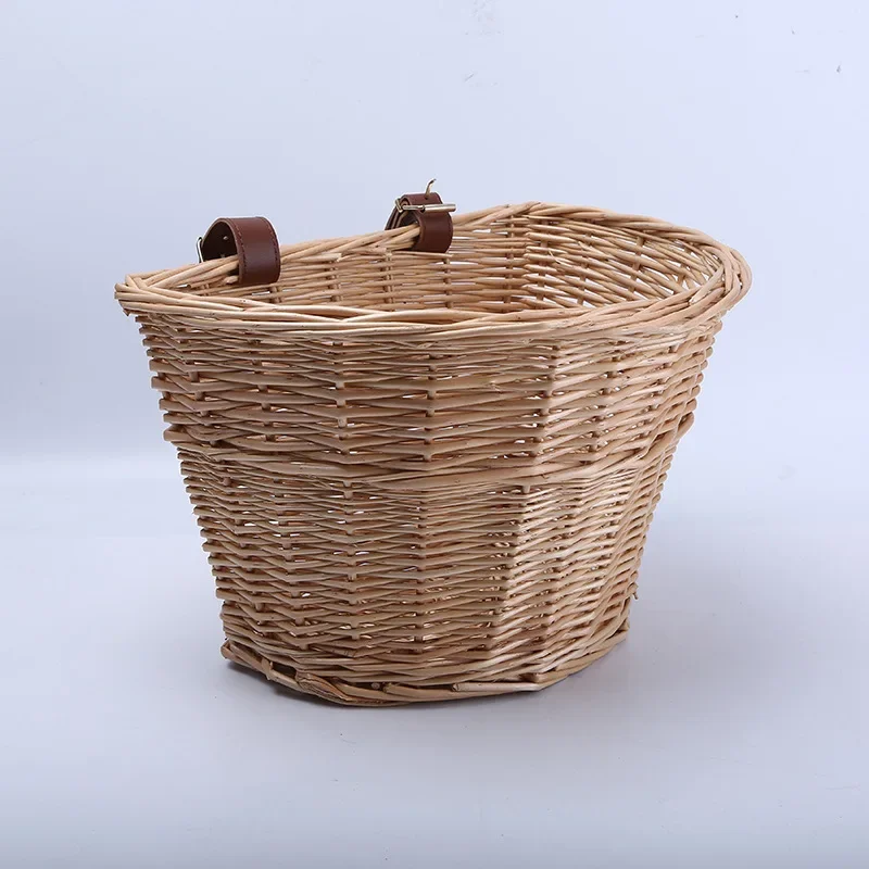 Willow woven D-shaped bicycle basket, shopping basket, mountain bike, electric cart, food basket, rattan front basket