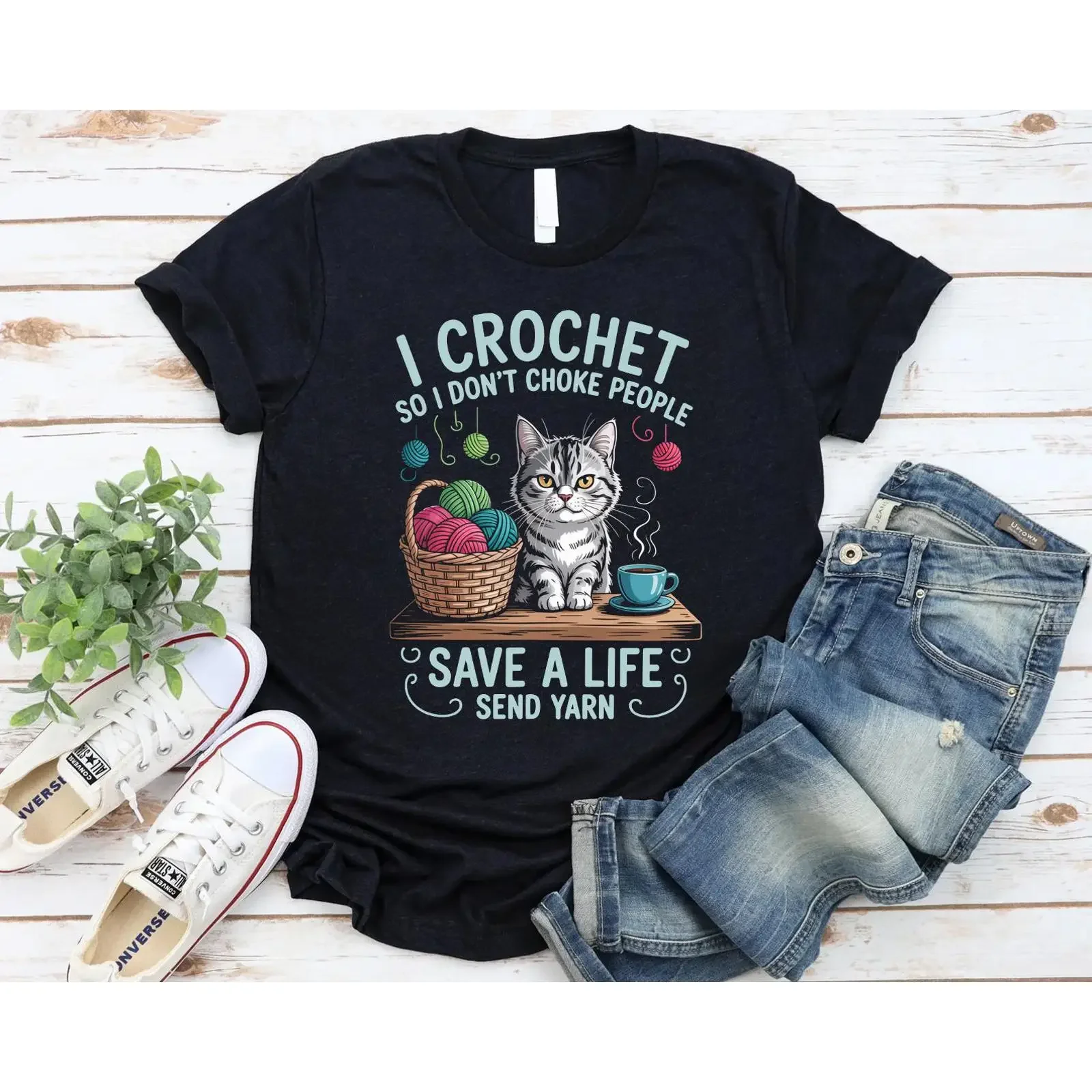 I Crochet So Don t Choke People Shirt Funny CaT Yarn Lover Crocheter Knitting Humor vintage Washed homme designer clothes