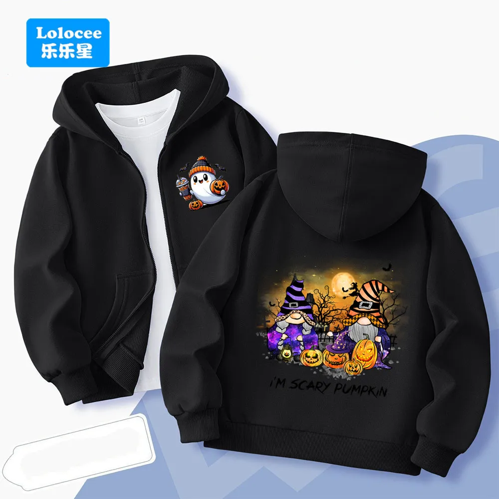 Halloween Ghost Pumpkins Print Kinder Hoodies Reißverschluss Sportbekleidung Schwarze Katze Gruselige Saison Reißverschluss Junge Mädchen Jacke Mantel WSJ3