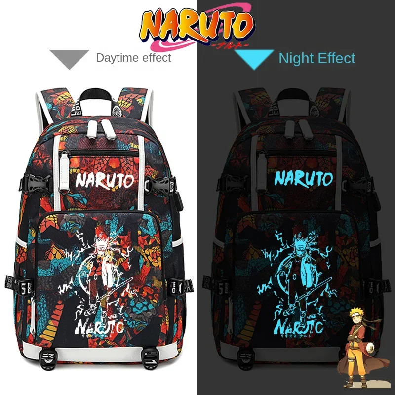 Mochila escolar Naruto Sasuke para niños, mochilas impermeables para niños y niñas, mochila escolar luminosa de Anime para niños, bolsa de libros con carga USB, regalo
