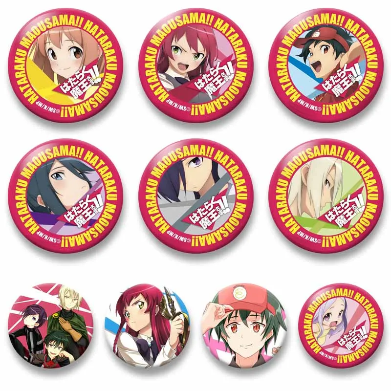 The Devil Is A Part-Timer Anime Badge Cartoon Manga Icons Enamel Pins Sadao Maou Emi Round Brooch Clothes Bag Decor Jewelry Gift