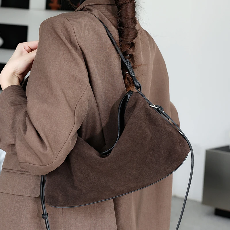 

Женская сумка из натуральной замши, женские сумки из мягкой воловьей кожи в стиле ретро, женские роскошные дизайнерские сумки через плечо под мышками