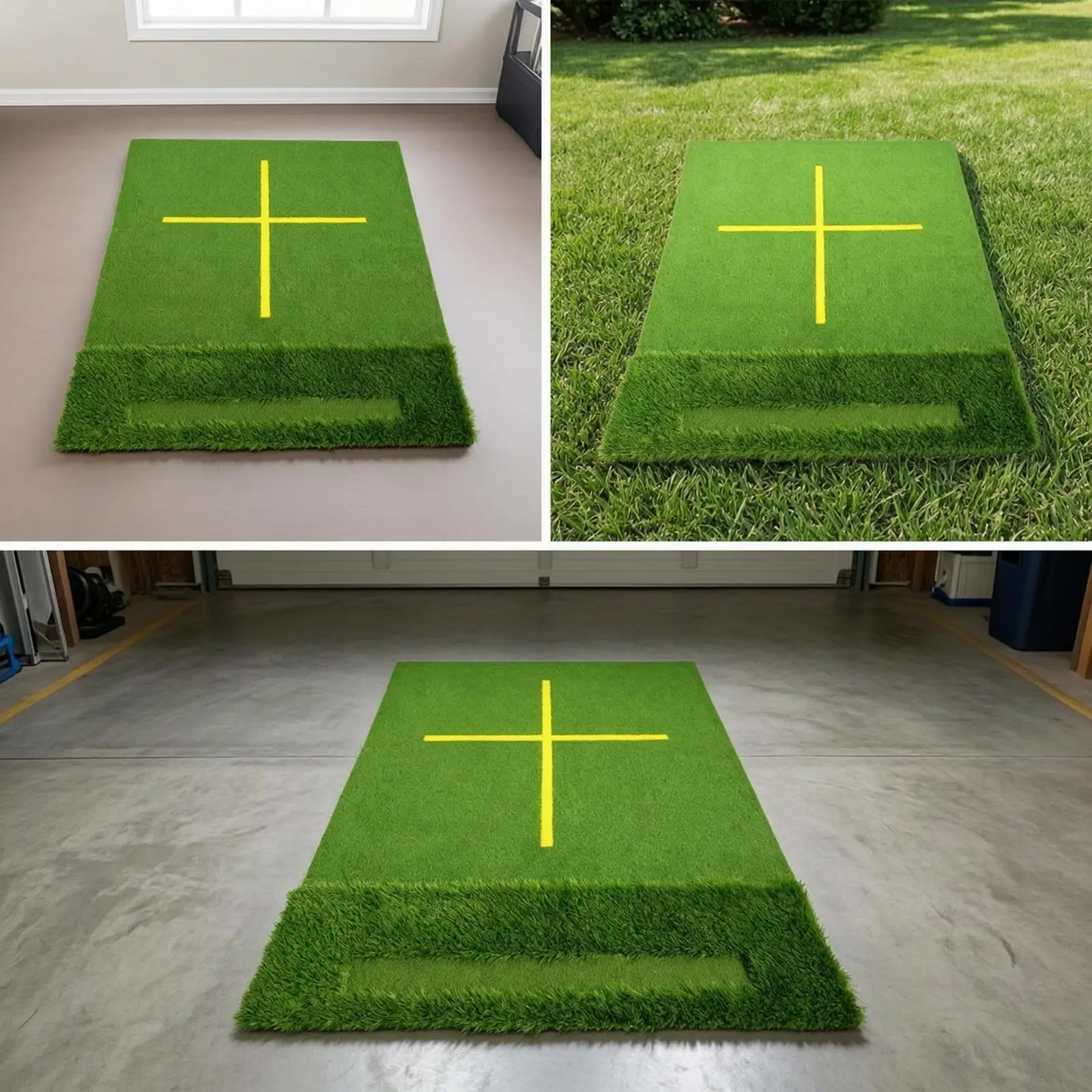 Premium Golf Training Pad Two Grass Zones Swing Practice Mat with Guide Marks for Home Practice Area