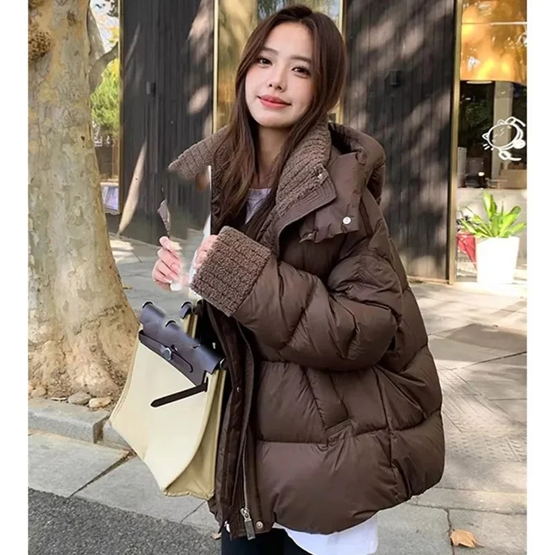 

2025 Ladies Join Together Thickening Lamb Wool Collar Outwear Women Loose Down Cotton Jacket Winter Female Cotton Padded Coat
