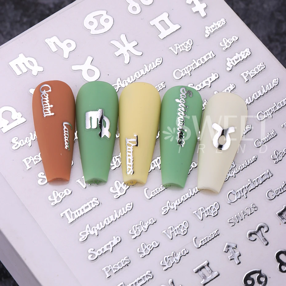 3pcs/set Zodiac Alphabet Symbol Nail Art Stickers Gold Constellation Words Twelve Constellation Nail Decals Manicure Decoration