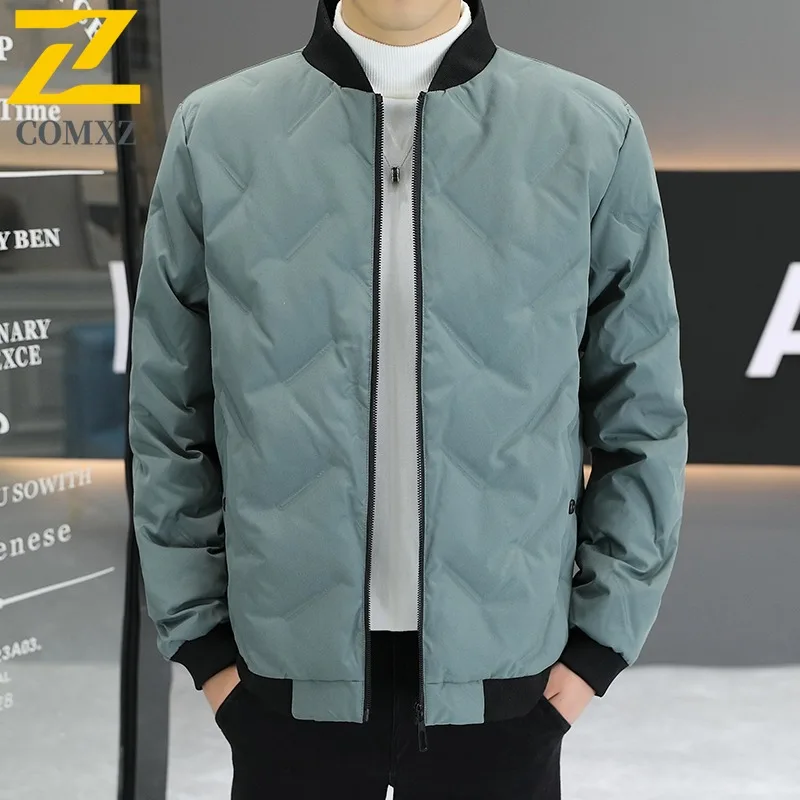سترة COMXZ للرجال بياقة بيسبول عصرية للعمل في الهواء الطلق سترة سميكة دافئة كلاسيكية للأعمال معطف شتوي خفيف الوزن غير رسمي #4