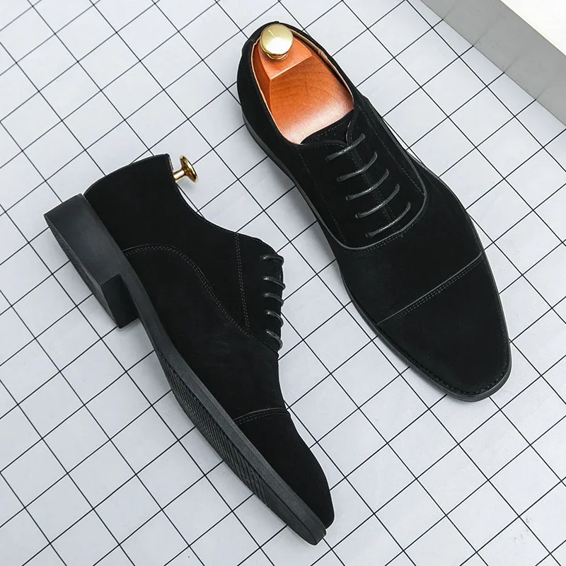 Mannen Nieuwe Mode Derby Schoenen Puntige Anti Fleece Lederen Veterschoenen Zakelijke Jurk Leren Schoenen Zwart Bruin Maat 38-48