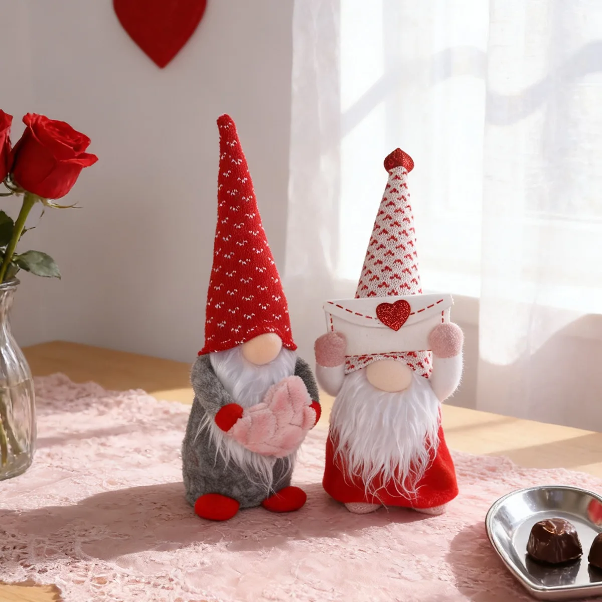 الأحمر الحب القلب مجهولي الهوية قزم رودولف 2026 سعيد عيد الحب الأزواج هدية دمية يهتف 14th فبراير مول نافذة العرض