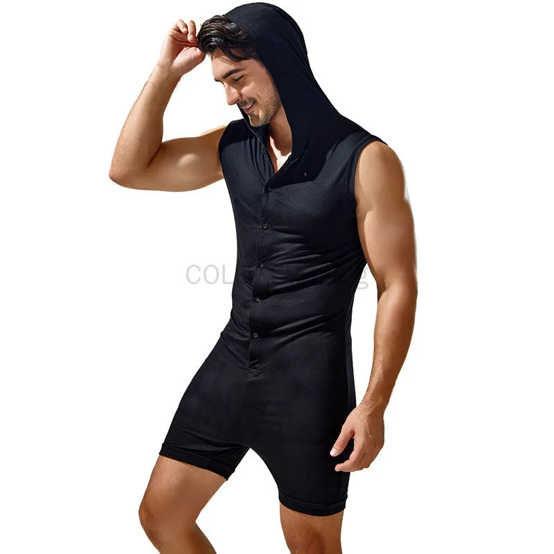 Stylish New Men\'s Sleeveless Bodysuit Romper Tracksuit Casual Fahsionable Male Sexy Skinny Singlets Jumpsuits Home Wear Pajamas