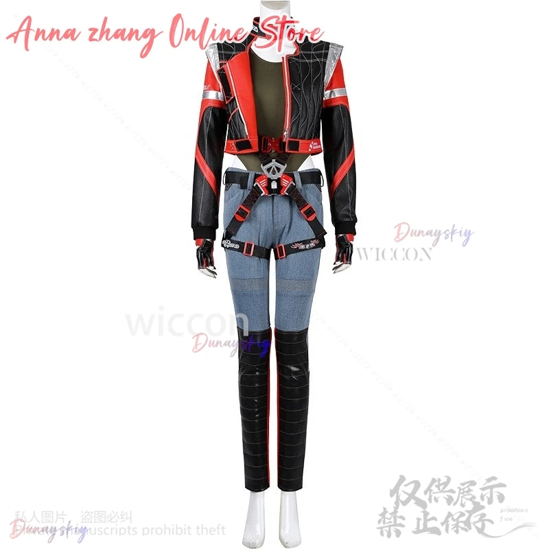 

Game Panam Palmer Cosplay Anime Red And Black Leather Jackets Punk Y2K Girls Fashion Uniform Belt Wig Halloween Party Customized