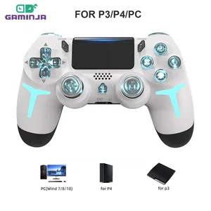 Gaminja Pengontrol Permainan Nirkabel Lampu RGB untuk Komputer Konsol PS4 PS3 Gamepad Bluetooth LED PC Giroskop 6 Sumbu Getaran Ganda 10 led pengontrol ps4 penjualan terbaik - №