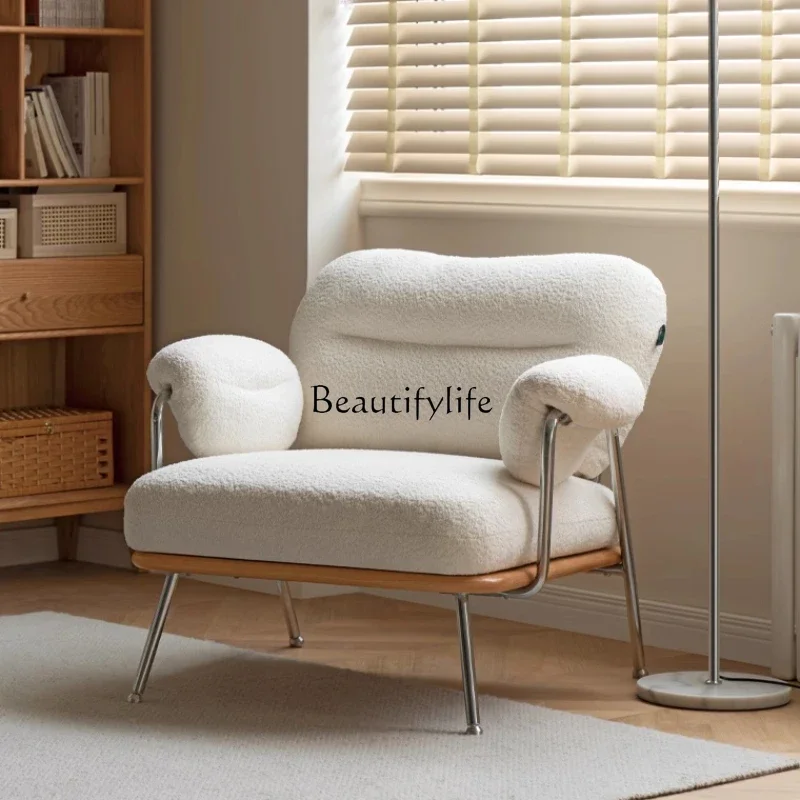 

56Lamb fleece sofa chair Nordic living room wrought iron single lazy sofa