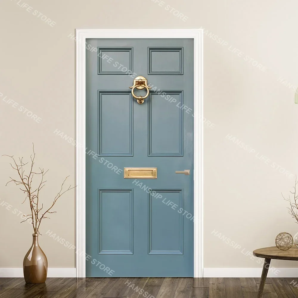 3D Realistic Wooden Pattern Door Sticker Self Adhesive PVC Vintage Oriental Full Door Wrap Mural