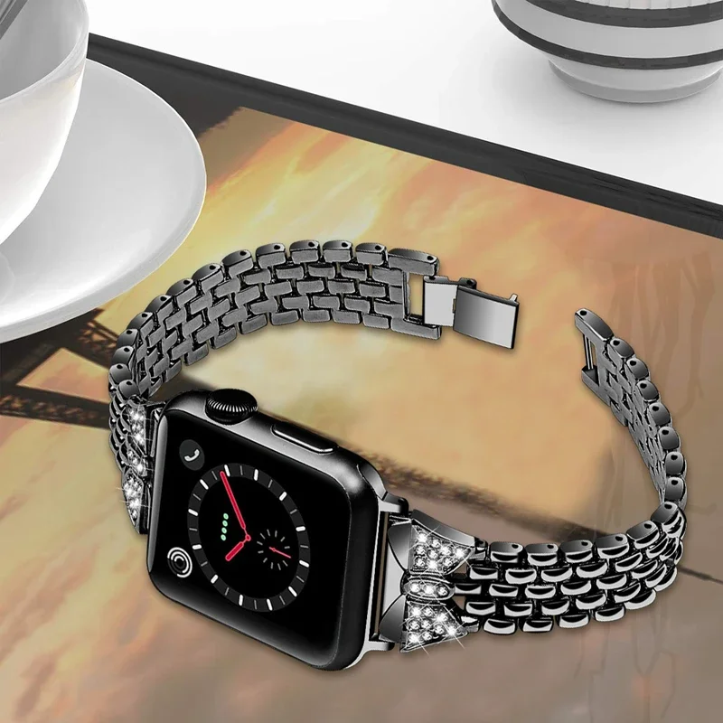 FF-15bd สำหรับสายคาด APPLE WATCH 38มม.-42มม. นาฬิกาผู้หญิงเครื่องประดับสร้อยข้อมือสแตนเลสสตีลเพชรส่องแสงเป็นประกายวิบวับสำหรับ iWatch 6 5 4 3 2