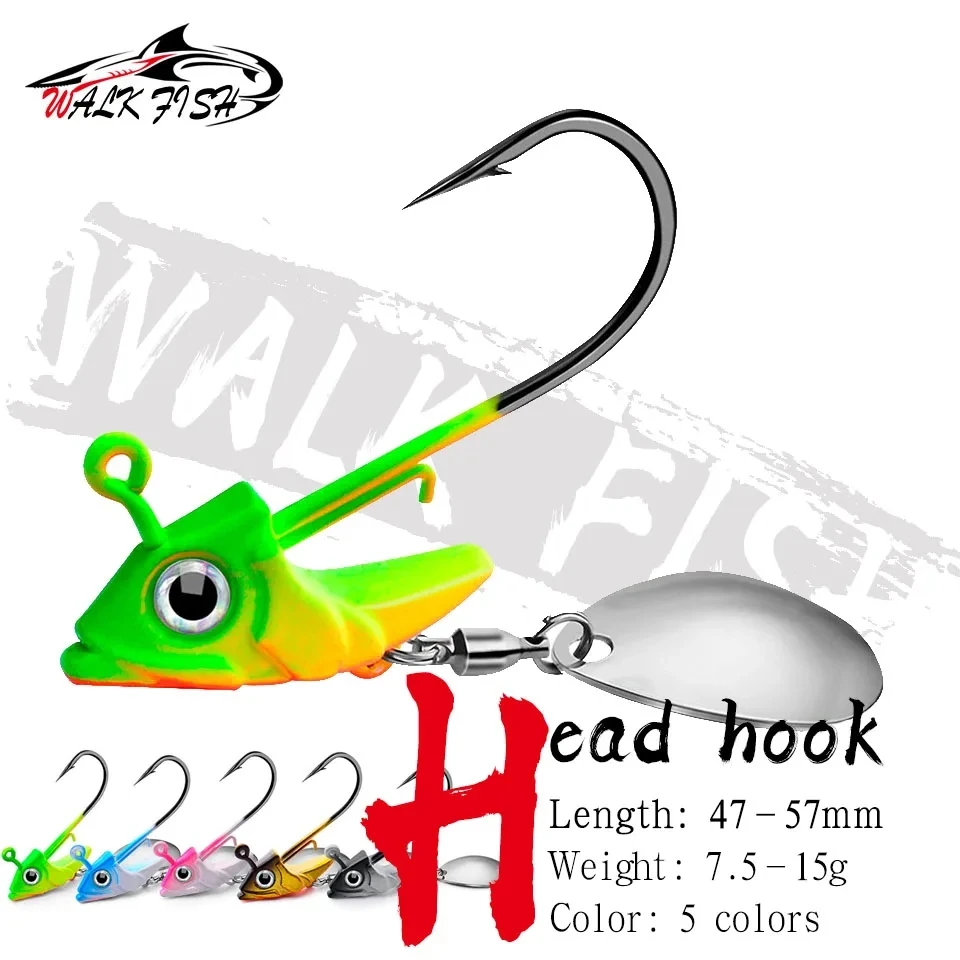 WALK FISH 1PCS Metal Jigs Fishing Hooks 7.5g 10.5g 15g Spoon Spinner Jigging Head Barbed Soft Lure Worm Hook Fishing Tackle