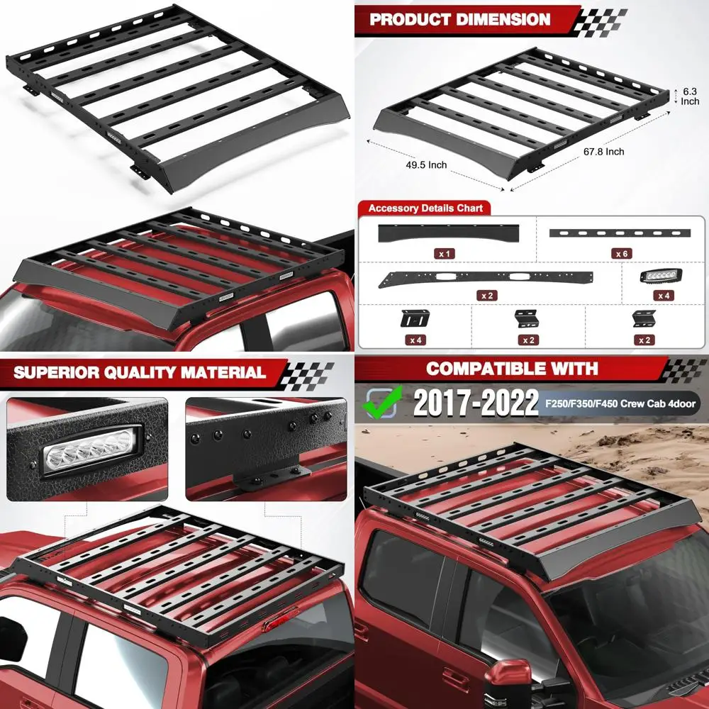 Heavy-Duty Rooftop Cargo Carrier Basket for Ford F250, F350, F450 2017-2022 Models - Off-Road Luggage Storage Solution