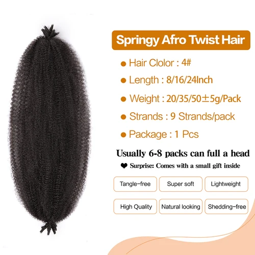 Imagen 2 del producto Pelo Afro elástico pre separado, pelo trenzado ombré Rubio marrón de 18 pulgadas, pelo trenzado Afro rizado Marley, pelo sintético de ganchillo