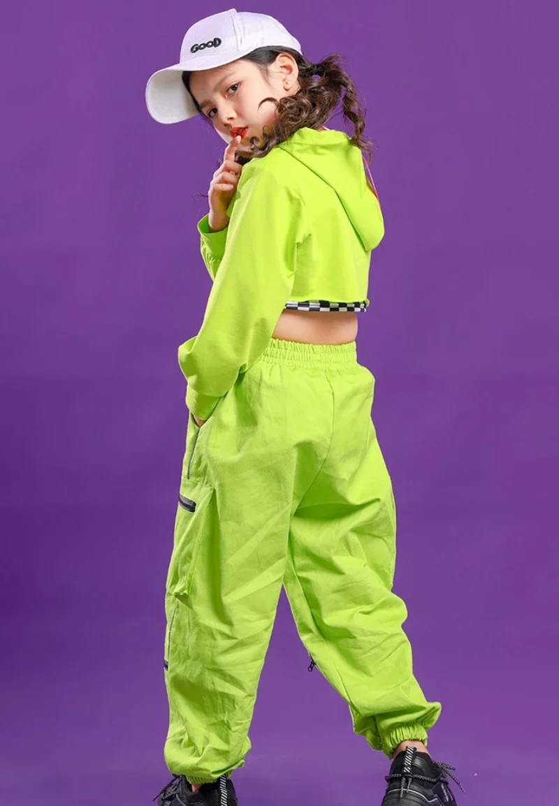 Jazz-Tanzkostüm für Mädchen, Street Dance für Kinder, Hip-Hop-Tanzkostüm, freiliegendes Nabel-Set, Bühnenkostüm