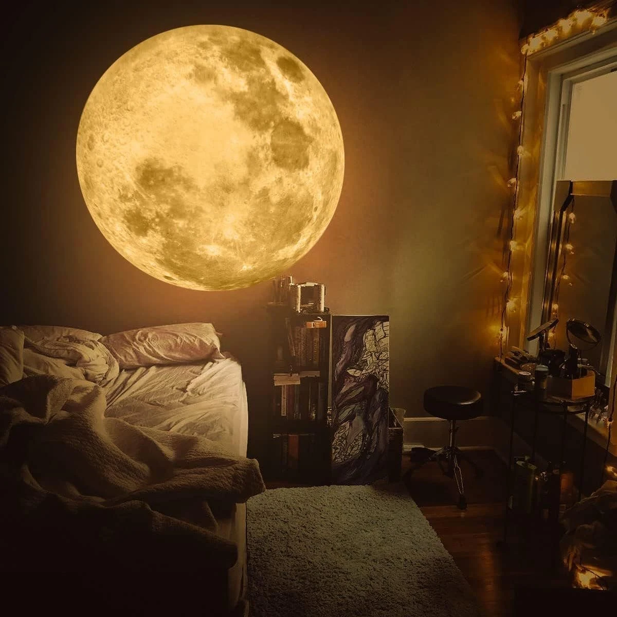 LED Rechargeable USB Night Light Moon Projection Atmosphere Lamp Wall Decoration Lamp for Bedroom Ideal Gift for Birthdays