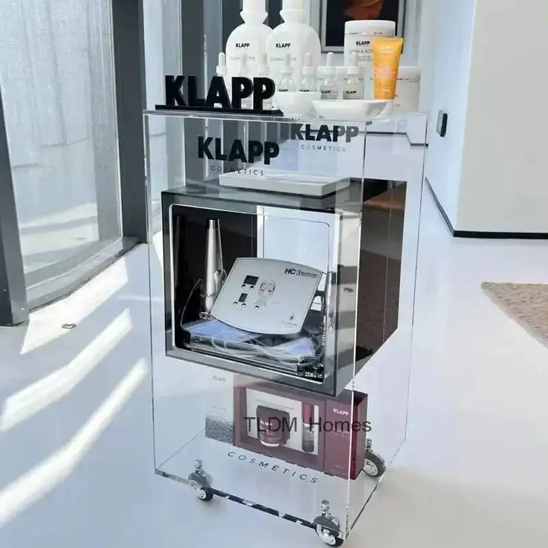 

Многоярусная акриловая тележка-органайзер для косметики и инструментов для салонов красоты, напольная, на колесиках, с дополнительными полками