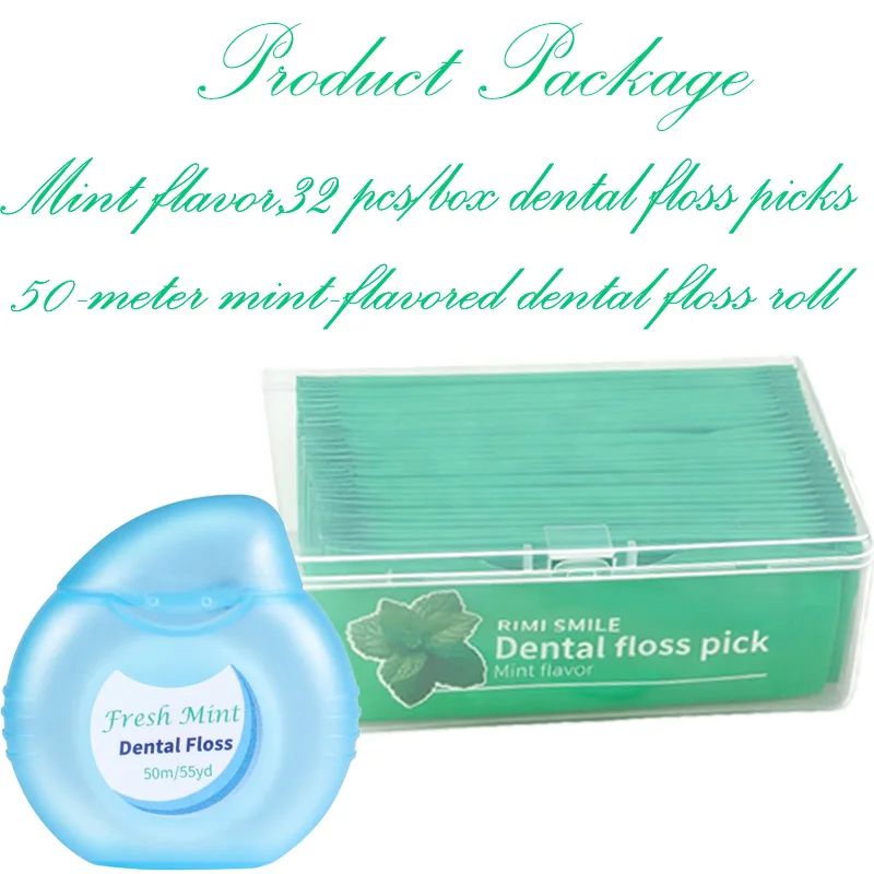 

Cool Fresh Mint-Flavored Dental Floss Picks - 32 Individually Wrapped Picks per Box Or a 50-Meter Roll for Oral Hygiene