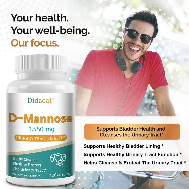 D-Mannose- D-Mannose Supplement for Healthy Urinary Tract, Urinary Tract Support, Unflavored, Gluten-Free, 1500 Mg, 120 Capsules