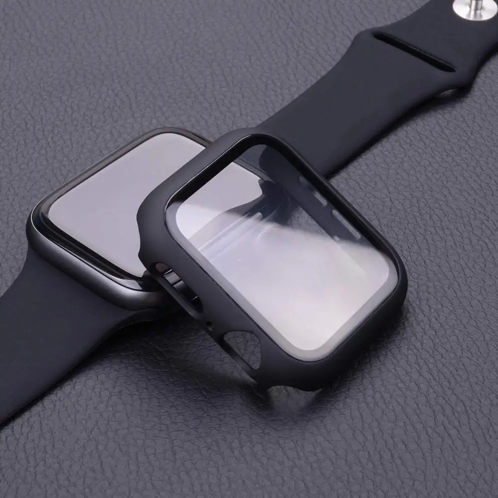 Glass+Case For Apple Watch series 9 8 7 6 5 4 3 Accessorie Screen Protector full Cover for iWatch 38mm 40mm 41mm 42mm 44mm 45mm