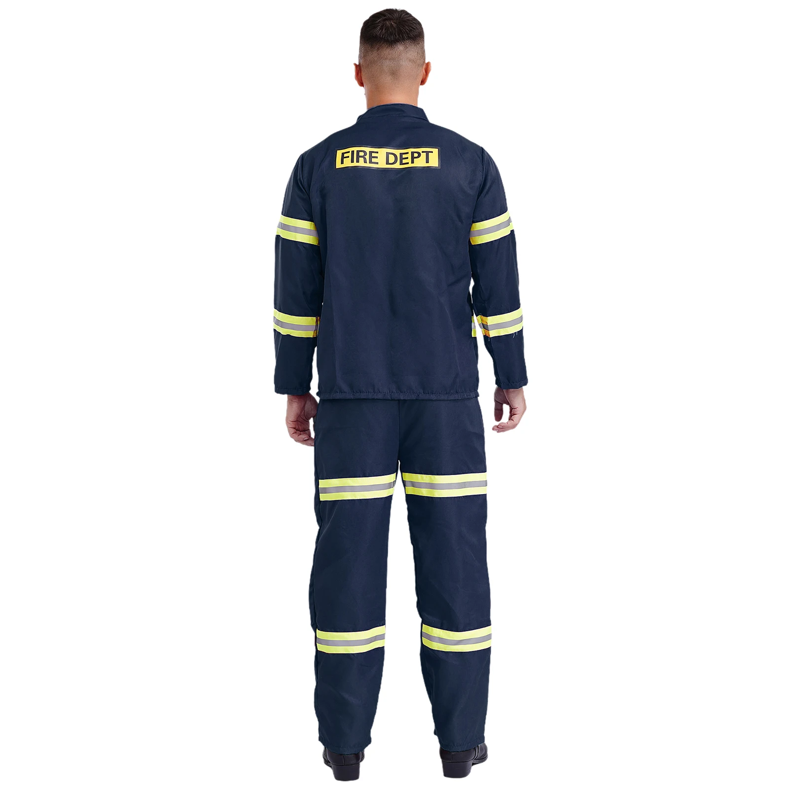 Men Adult Fireman Firefighter Halloween Cosplay Costume Buster Short Sleeve Overalls Jumpsuits with Belt Plastic Helmet