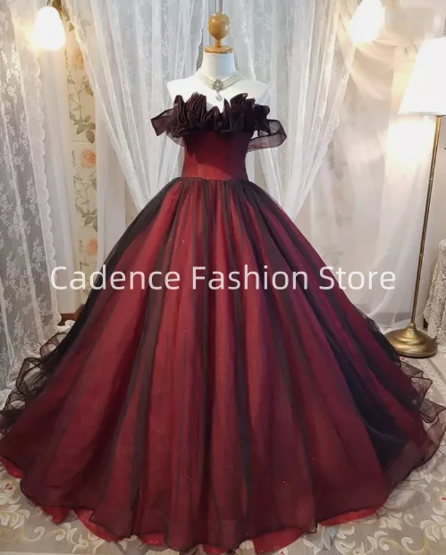 Robe de mariée gothique personnalisée, noire et rouge, sans bretelles, ligne a, à lacets, robes de bal, mariage spécial