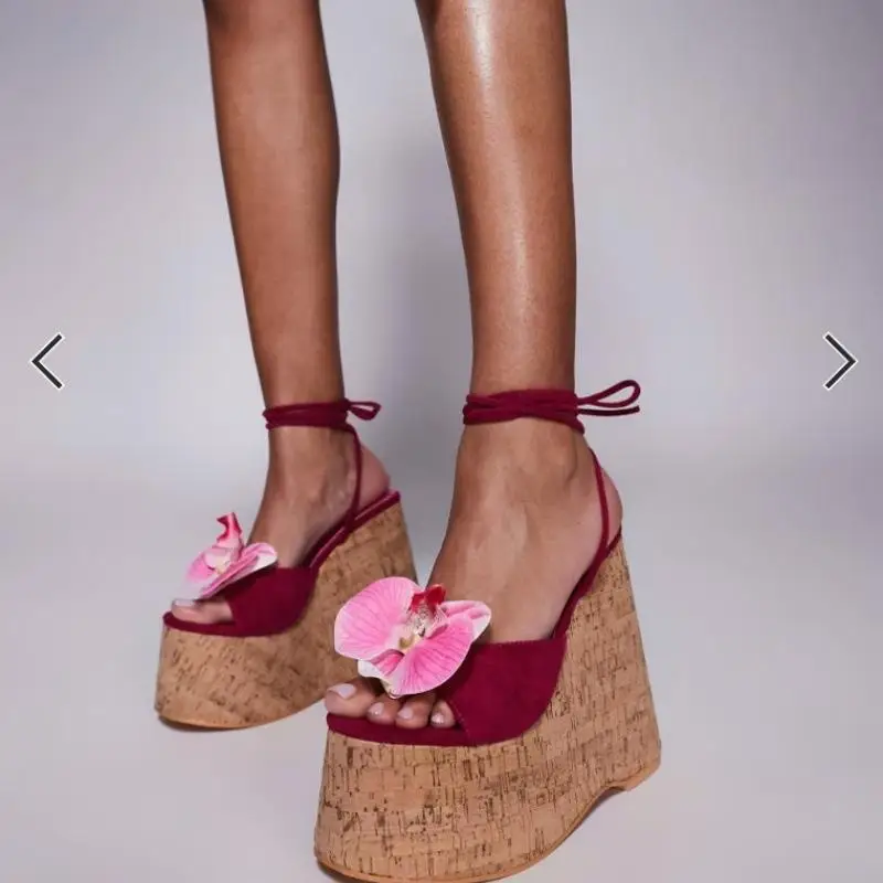 

Faion Floral Knot W Heel Women's oes Large Size Roman Sle Sandals Comfortable Interior Material Fi Mouth Sle