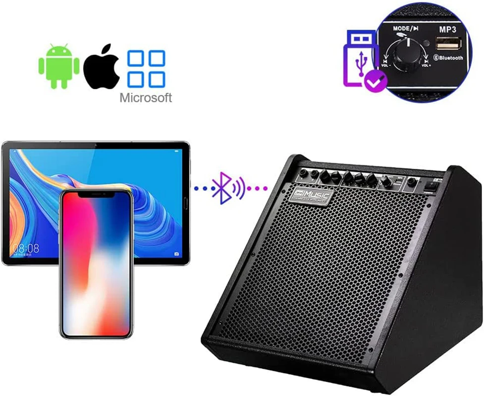 Coolmusic DM100 100 Watt Bluetooth Personal Monitor Electronic Drum Set Amplifier Dual Channel Speaker with 3 band EQ and DI Out