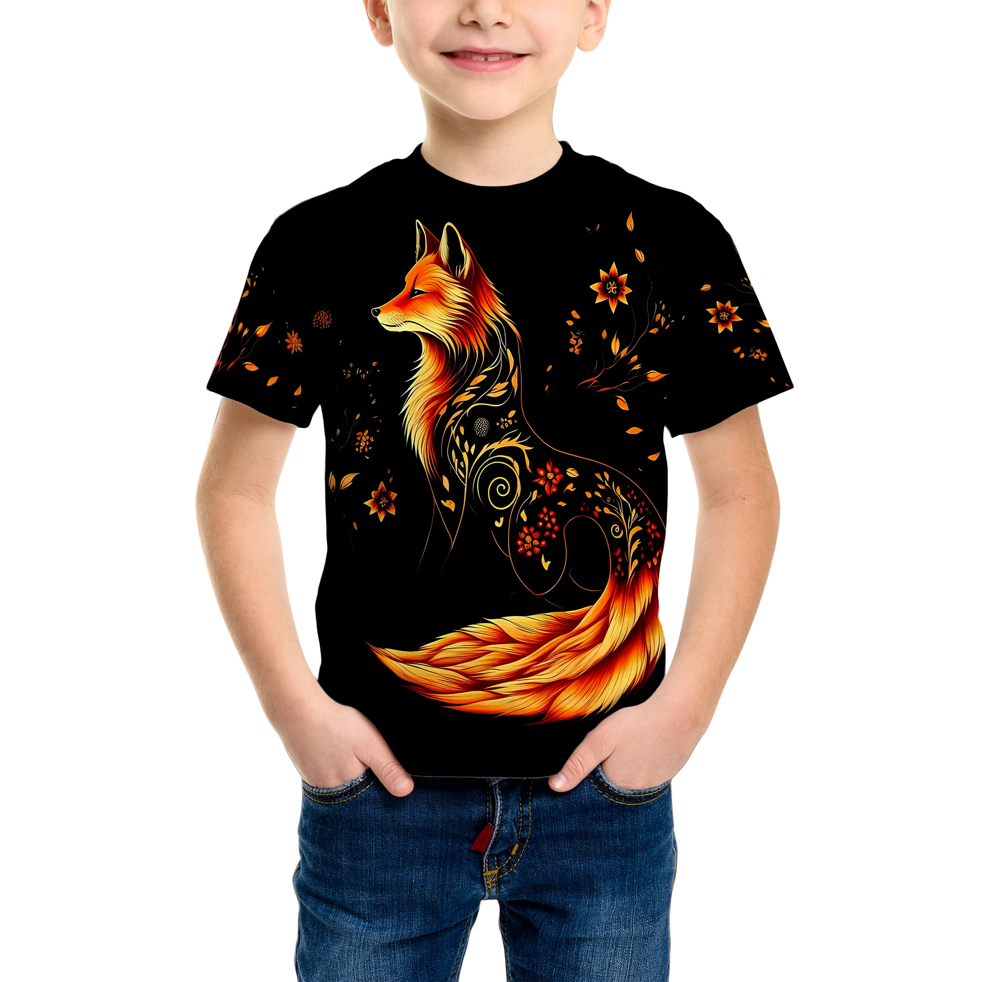 3D Tiger Pattern Printing Fashion T-Shirt Tiger Element Printing Summer New Boy Personalized Cool Tops Kids Funny T Shirt