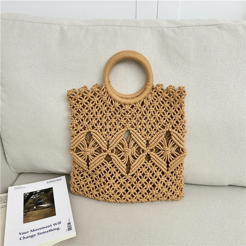 

Braid Hollow Out Top-Handle Bags Large Capacity Knit 2026 New Fashion Versatile Handbag for Beach & Daily Use Solid Color
