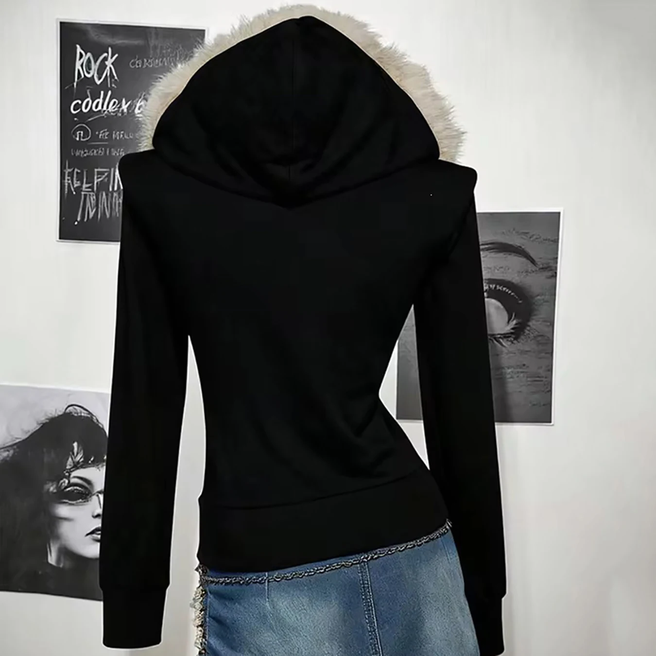 Herbst und Winter Neuer Y2K Gothic Plüschkragen-Hoodie Lässiger Schlankmachender Street-Trendy Damen-Hoodie – Detail 2