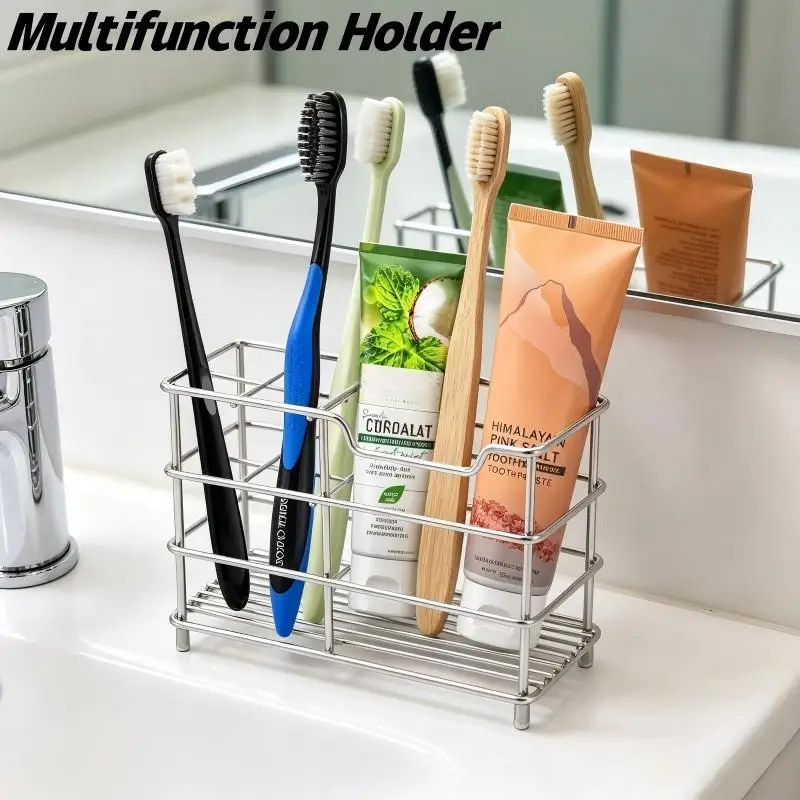 5-Slot Stainless Steel Toothbrush Holder Bathroom Organizer Accessory For Shower Multifunctional Organizer For Toothpaste
