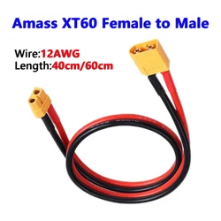 Amass XT60 40cm/60cm 12AWG Parallel Battery Connector Male/Female Cable Dual Extension Silicone Wire for RC Battery Motor