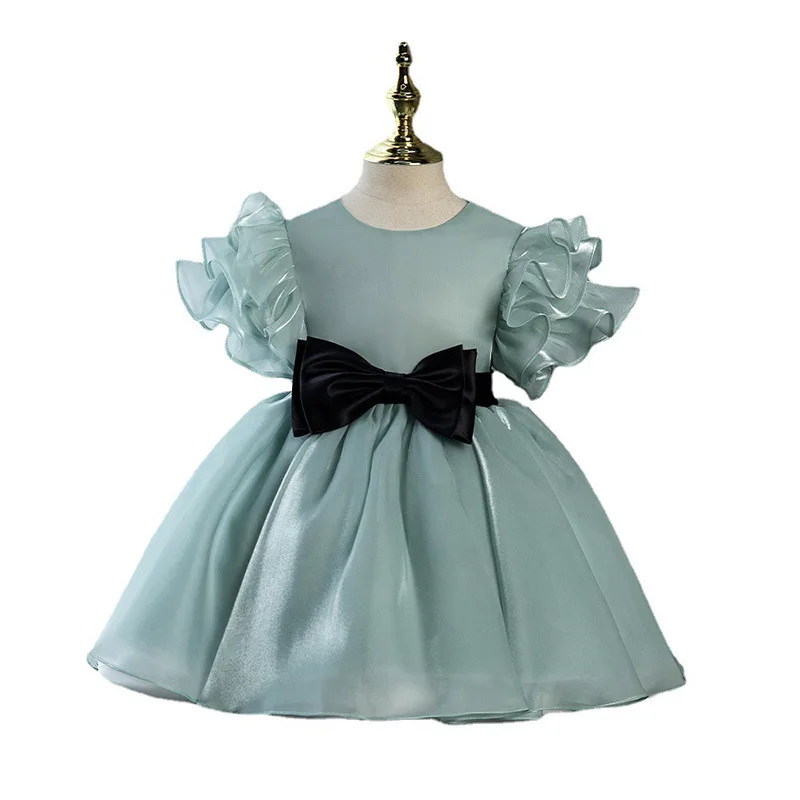 Girls' Formal Dress Performance Costume Little Girl Stylish Light Green Princess Dress Girls' Puffy Tulle Bow Short Dress Wholes