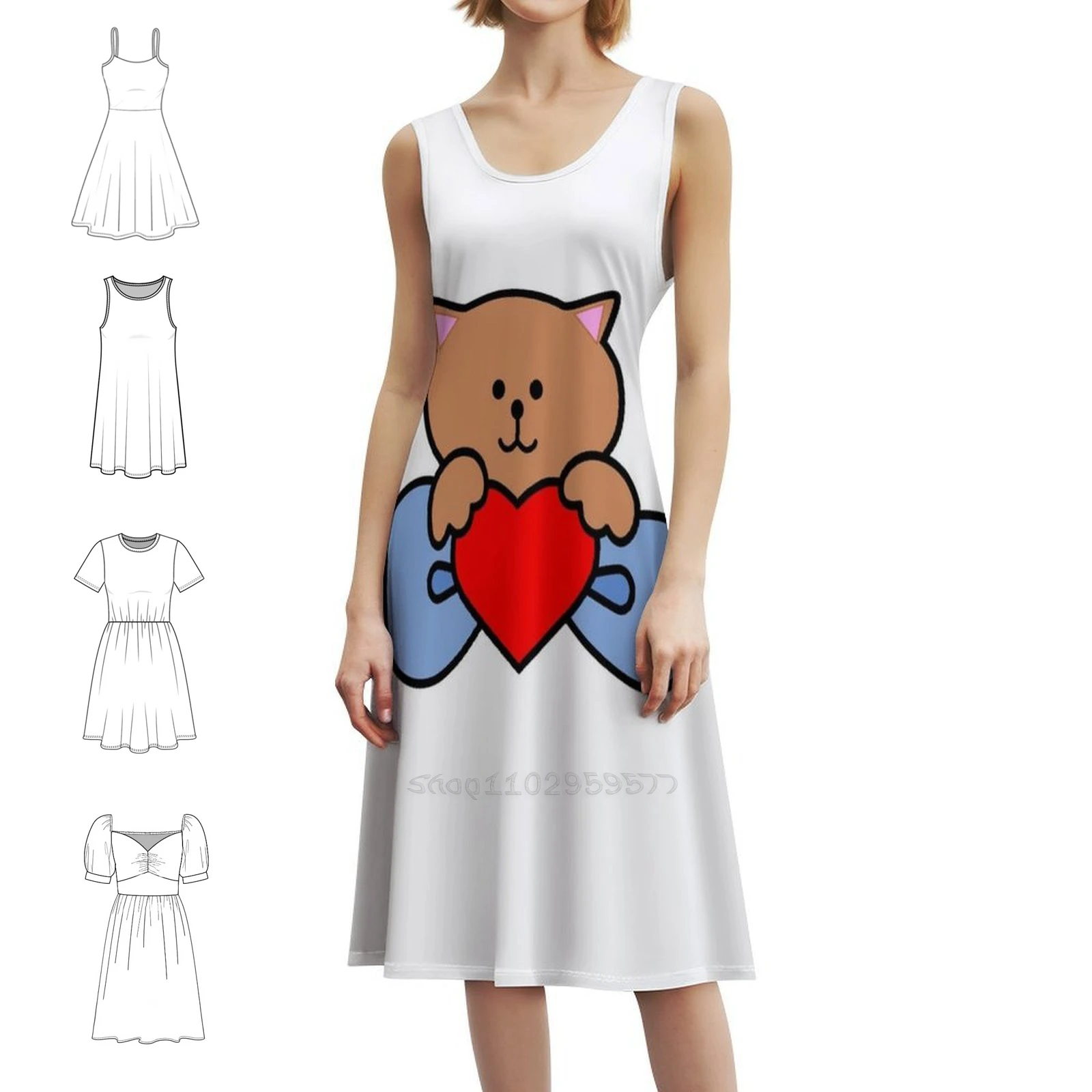 لطيف كيتي القوس الأزهار سموك فستان للنساء الربيع الصيف فستان كاجوال للحزب لطيف كيتي القوس لطيف كيتي القط 90S الحب الطرف #1