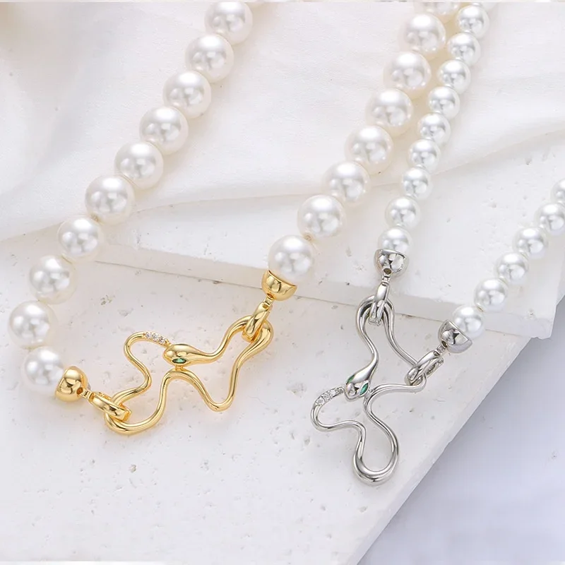 14K Gold - Plated Brass Metal Decorative Connector Fastener Snake Pearl Clasp Supplies Handmade DIY Jewellery Making Accessories