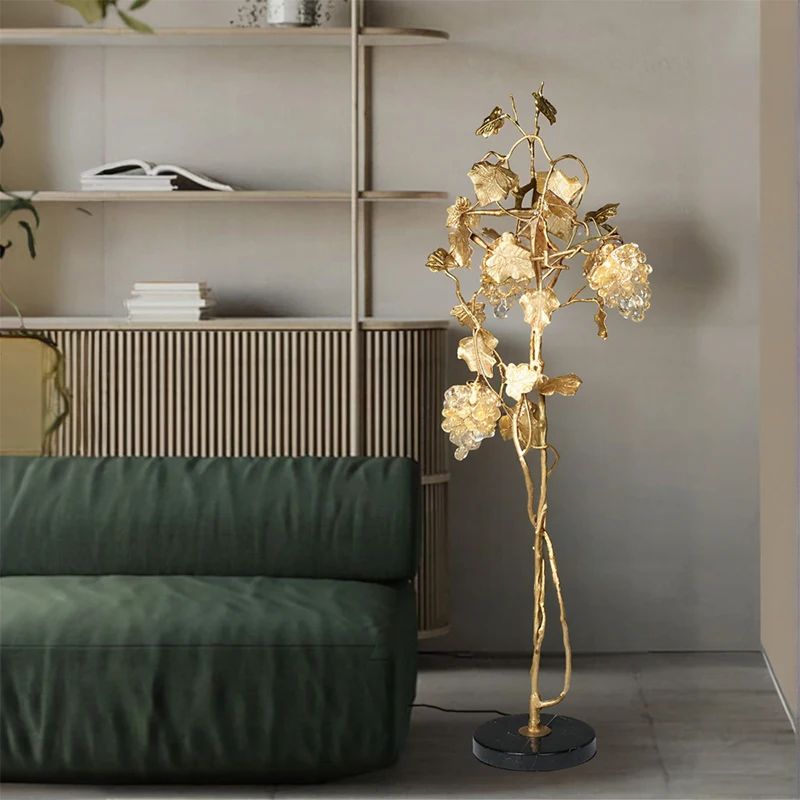 Light luxury retro solid brass grape floor lamp, high-end ambient light by the sofa