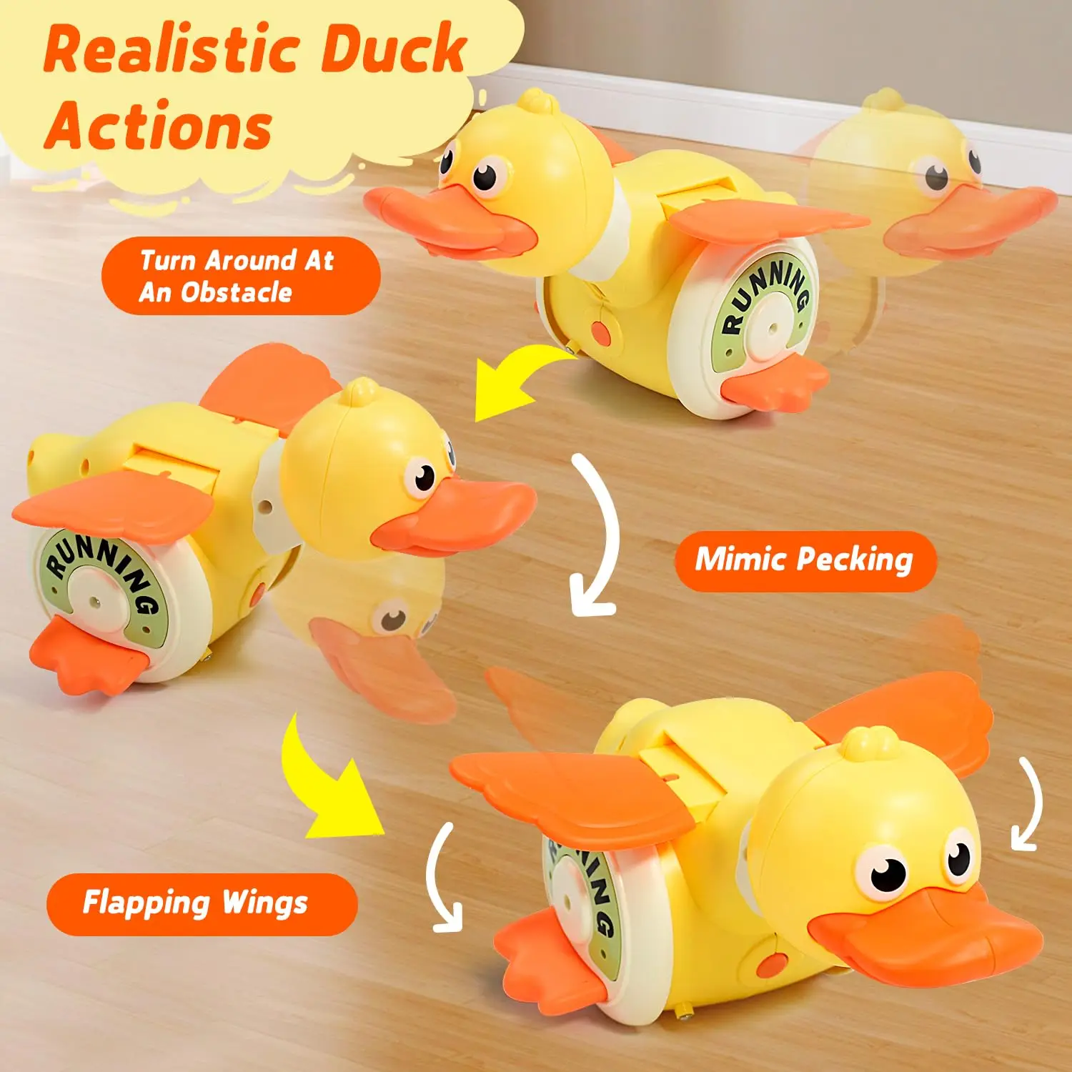 Electric Rotating Foraging Running Duck Crawling Duck Toy Light Up Infant Sensory Runing Dancing Duck Walking Duck Easter Gifts